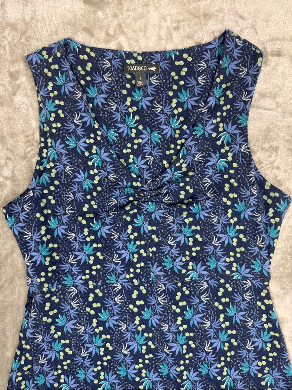 Toad&Co Rosemarie Sleeveless Dress Tencel Organic Cotton Pocket Navy Floral Sm - Picture 3 of 7